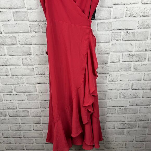 Lulus Manhatten Moment Berry Pink Ruffled Midi Wrap Dress Sz XS NEW - Picture 7 of 13